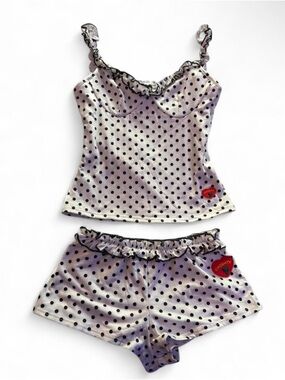 omighty White Polka Dot Ruffle Cami & Shorts Set
